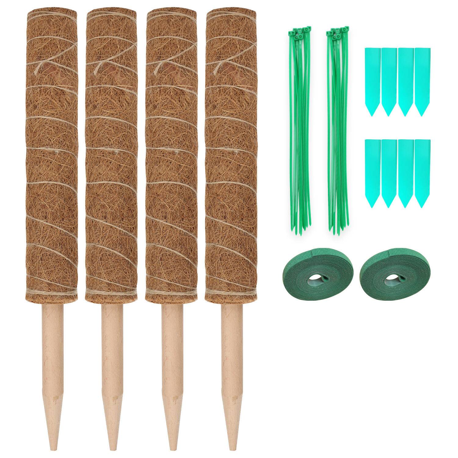 4x Pflanzstab Moosstab Rankhilfe mit 10 Pflanzschilder für Haus Garten Pflanzenunterstützung Kokosstab Verlängerung 40 CM