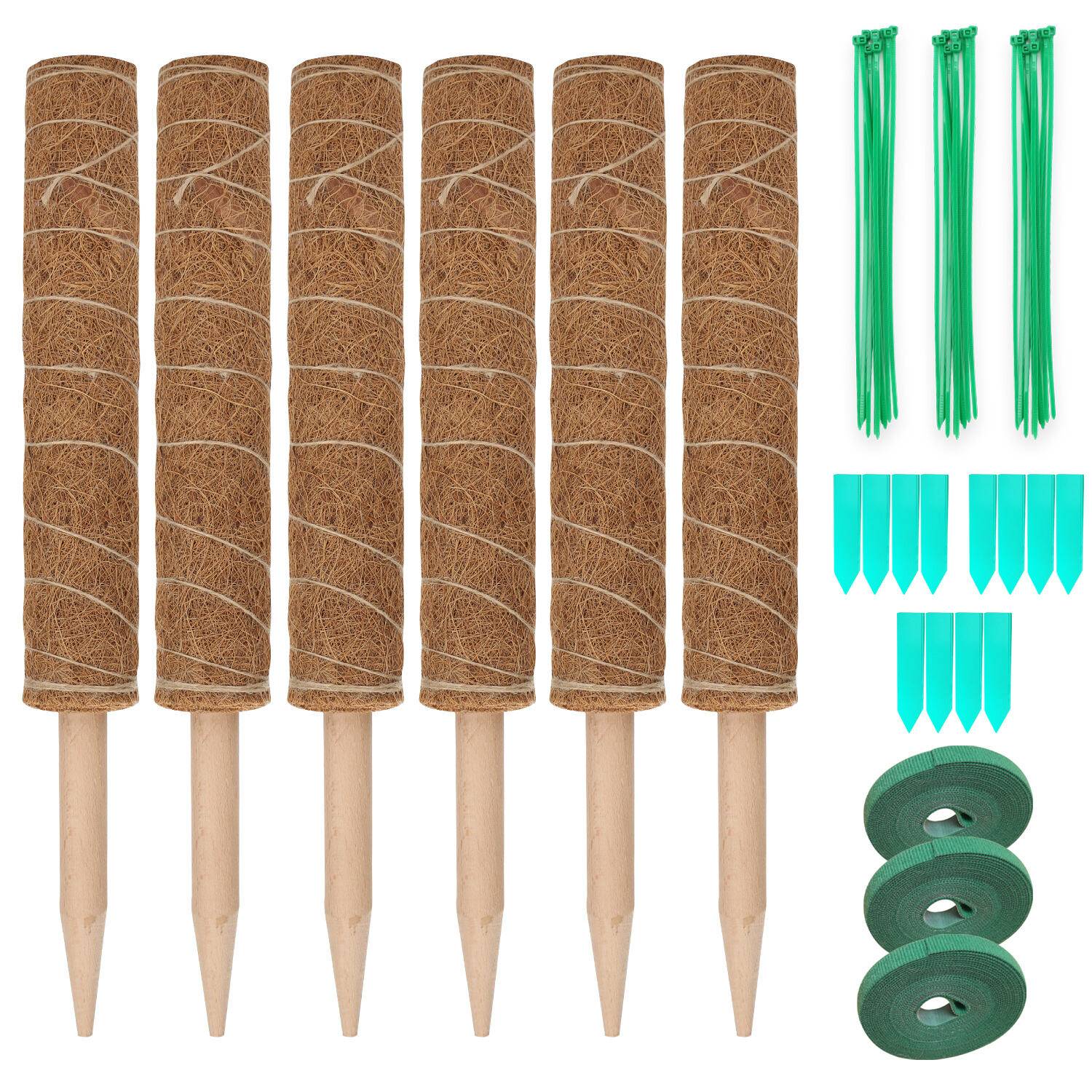 6x Pflanzstab Moosstab Rankhilfe mit 10 Pflanzschilder für Haus Garten Pflanzenunterstützung Kokosstab Verlängerung 40 CM