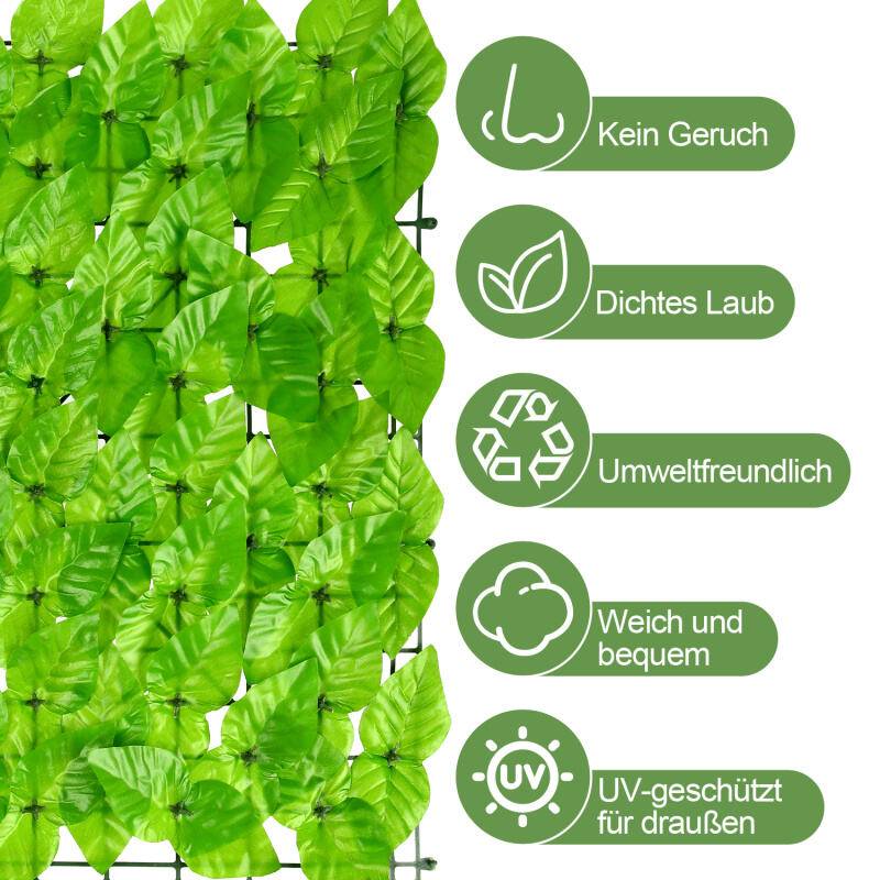 1*3M Sichtschutzhecke Windschutz Efeu Sichtschutz Balkonverkleidung Blätterzaun,Künstliche Hecke Sichtschutzhecke Pflanzen Hecke Wanddekoration,grü