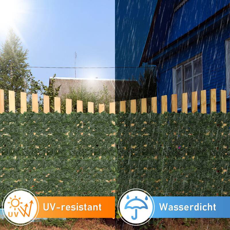 1*3M Sichtschutzhecke Windschutz Efeu Sichtschutz Balkonverkleidung Blätterzaun,Künstliche Hecke Sichtschutzhecke Pflanzen Hecke Wanddekoration,Dunk