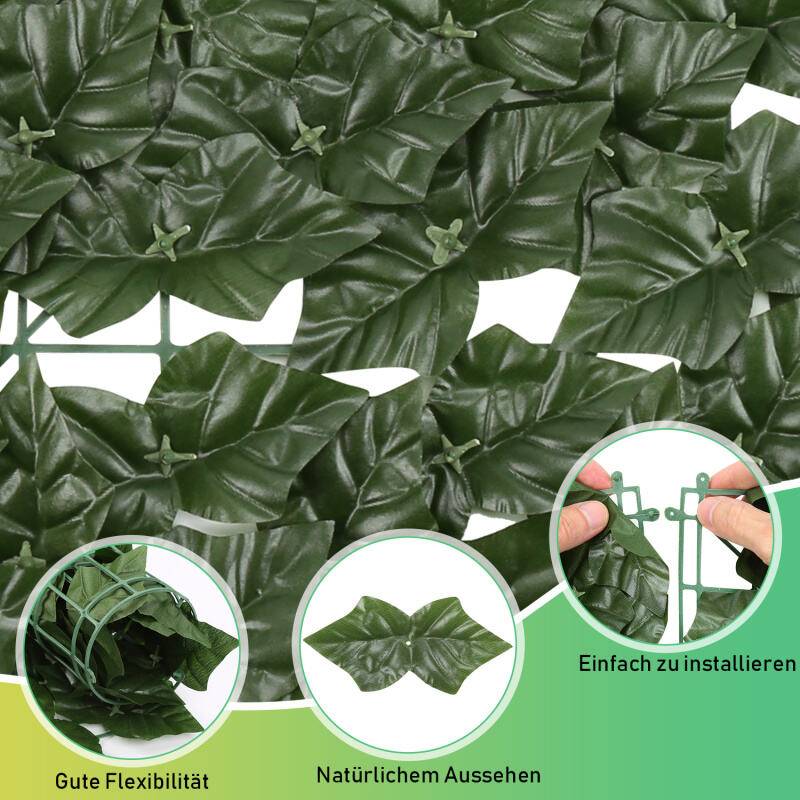 1*3M Sichtschutzhecke Windschutz Efeu Sichtschutz Balkonverkleidung Blätterzaun,Künstliche Hecke Sichtschutzhecke Pflanzen Hecke Wanddekoration,Dunk