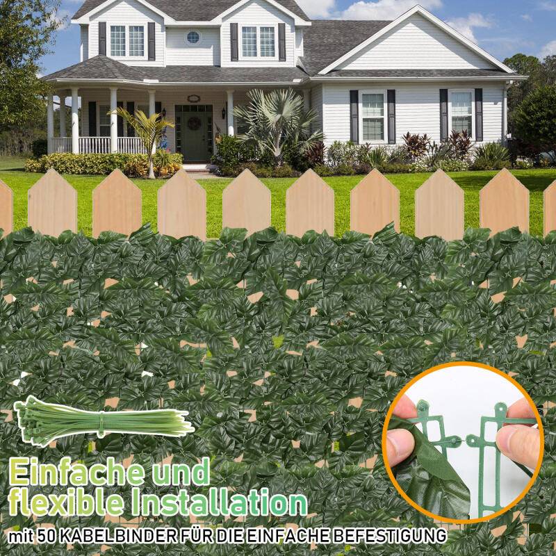 1*3M Sichtschutzhecke Windschutz Efeu Sichtschutz Balkonverkleidung Blätterzaun,Künstliche Hecke Sichtschutzhecke Pflanzen Hecke Wanddekoration,Dunk