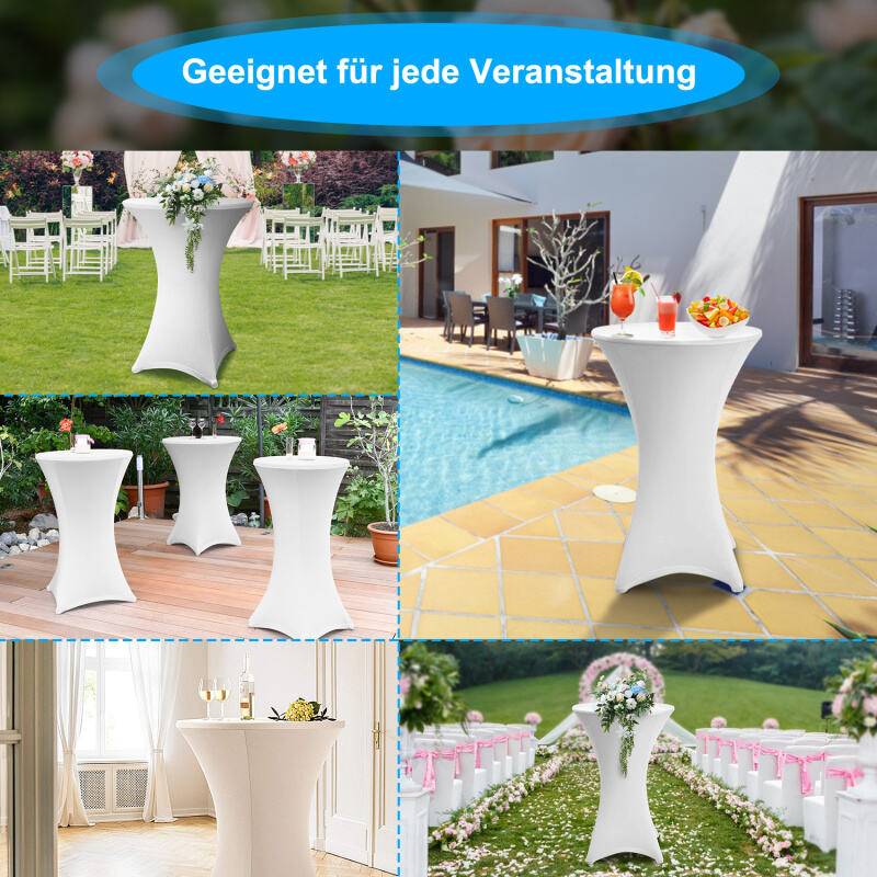 5x Stehtisch Hussen Stretch Bistrotisch Überzüge, Größe/Farbe:5er Set Ø60 cm / weiß