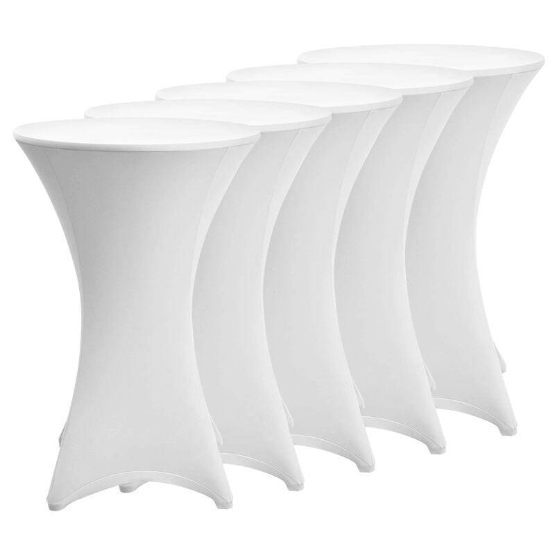 5x Stehtisch Hussen Stretch Bistrotisch Überzüge, Größe/Farbe:5er Set Ø80 cm / weiß