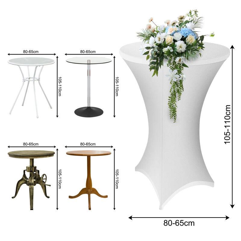 5x Stehtisch Hussen Stretch Bistrotisch Überzüge, Größe/Farbe:5er Set Ø80 cm / weiß