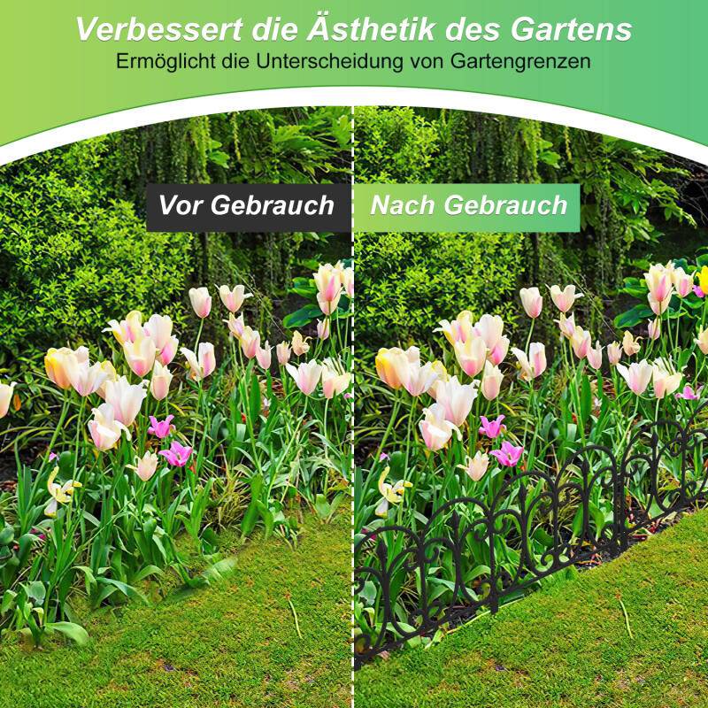 5 tlg. Beetzaun Hof Gartenpalisade Beetumrandung Beeteinfassung schwarz