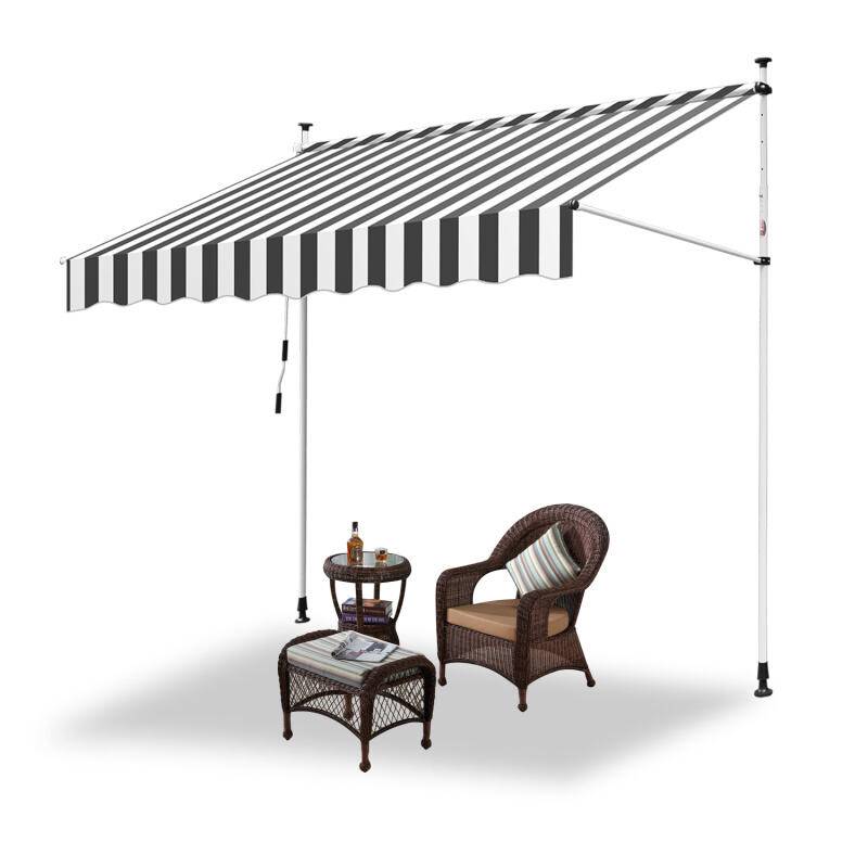 Klemmmarkise Markise ohne Bohren Höhenverstellbare Balkonmarkise Sonnenmarkise Balkon 200cm Weiß Grau