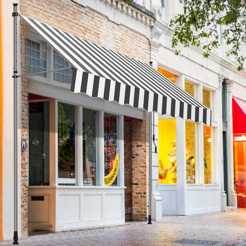 Klemmmarkise Markise ohne Bohren Höhenverstellbare Balkonmarkise Sonnenmarkise Balkon 400cm Weiß Grau