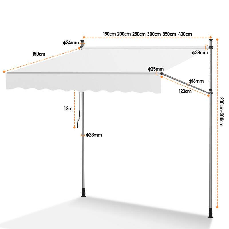 Markise Klemmmarkise Balkonmarkise ohne Bohren-höhenverstellbar Sonnenmarkise UV-beständig & wasserabweisend 250cm Creme