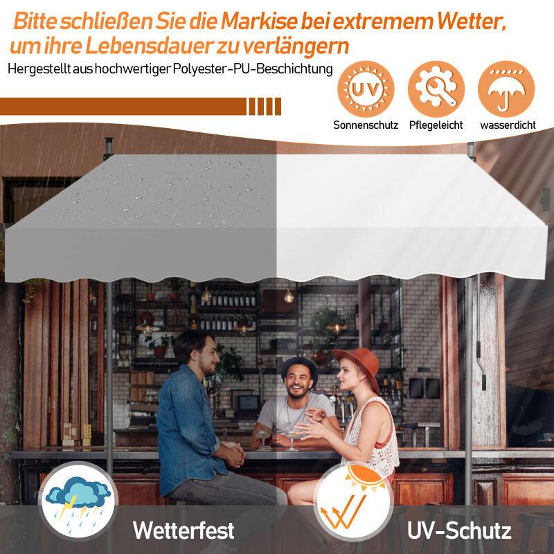 Markise Klemmmarkise Balkonmarkise ohne Bohren-höhenverstellbar Sonnenmarkise UV-beständig & wasserabweisend 200cm Creme