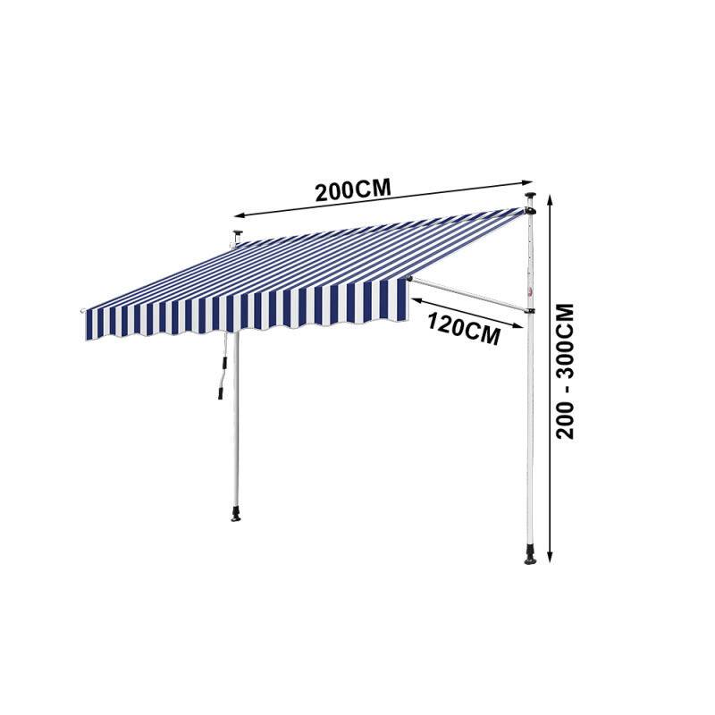 Markise Klemmmarkise Balkonmarkise ohne Bohren-höhenverstellbar Sonnenmarkise UV-beständig & wasserabweisend 200cm Weiß Blau