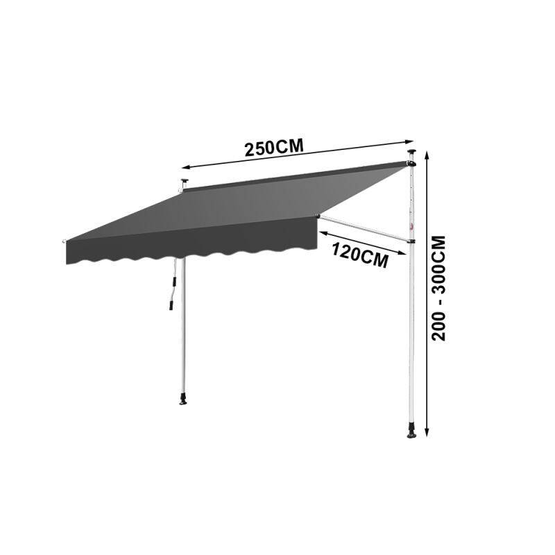 Markise Klemmmarkise Balkonmarkise ohne Bohren-höhenverstellbar Sonnenmarkise UV-beständig & wasserabweisend 250cm Grau