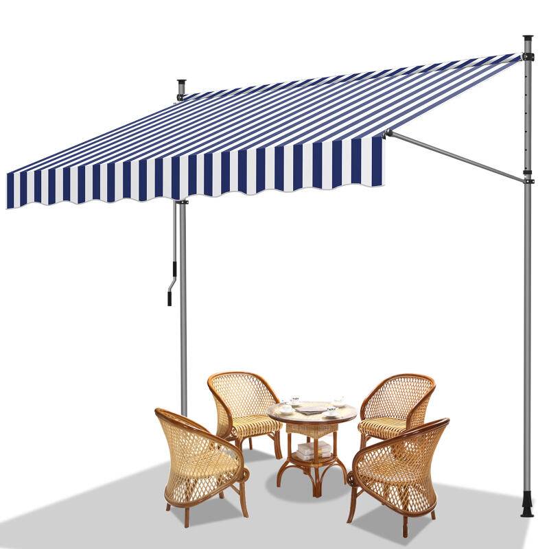 Markise ohne Bohren Klemmmarkise Balkonmarkise für Terrasse Balkon 250cm Weiß Blau