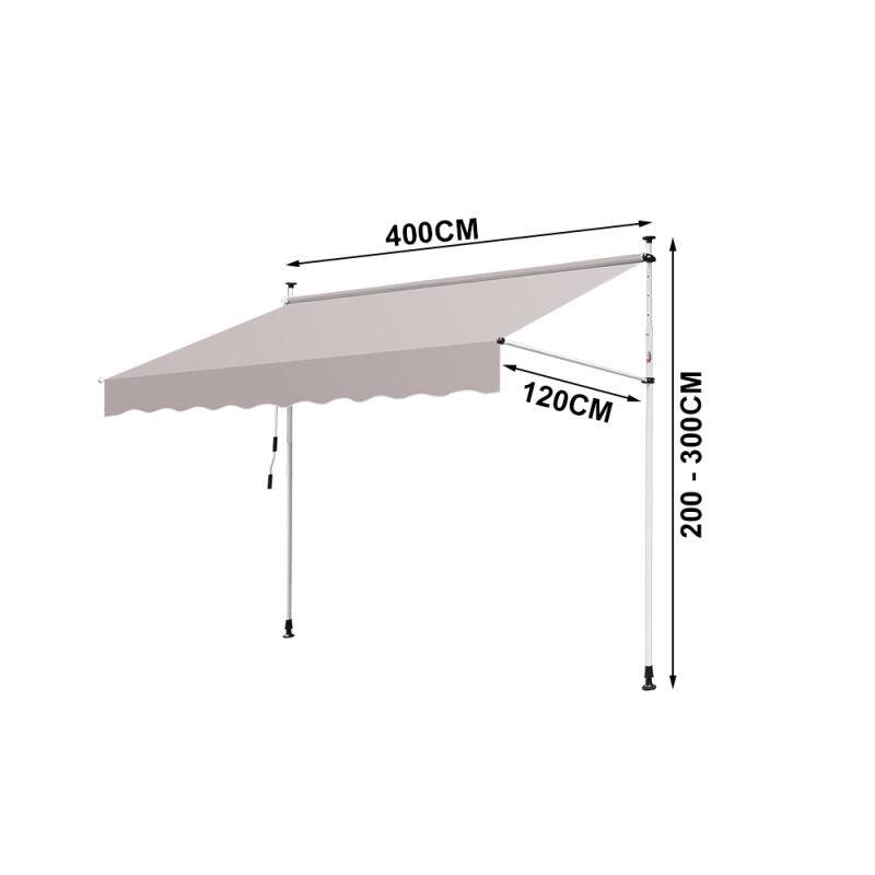Markise Klemmmarkise Balkonmarkise ohne Bohren-höhenverstellbar Sonnenmarkise UV-beständig & wasserabweisend 400cm Beige
