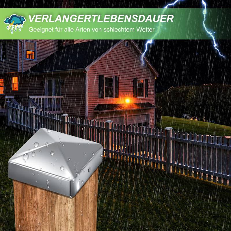 10x Pfostenkappe Zaunpfahl Abdeckung Schutzkappe Holzpfosten Pyramide Pfostenabdeckung Silber 91*91mm