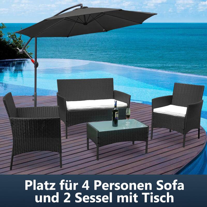 Sitzgruppe Polyrattan Garten Hocker Lounge Sessel Gartenlounge Lounge Set Polyrattan Ecksofa Gartenmöbel Schwarz