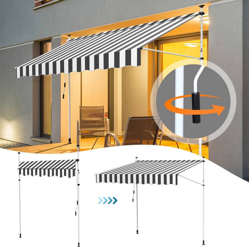 Markise Handkurbel Klemmmarkise Sonnenschutz Fenstermarkise Sonnenmarkise Einziehbare Wasserabweisend Markisen Weiß und Grau 4M