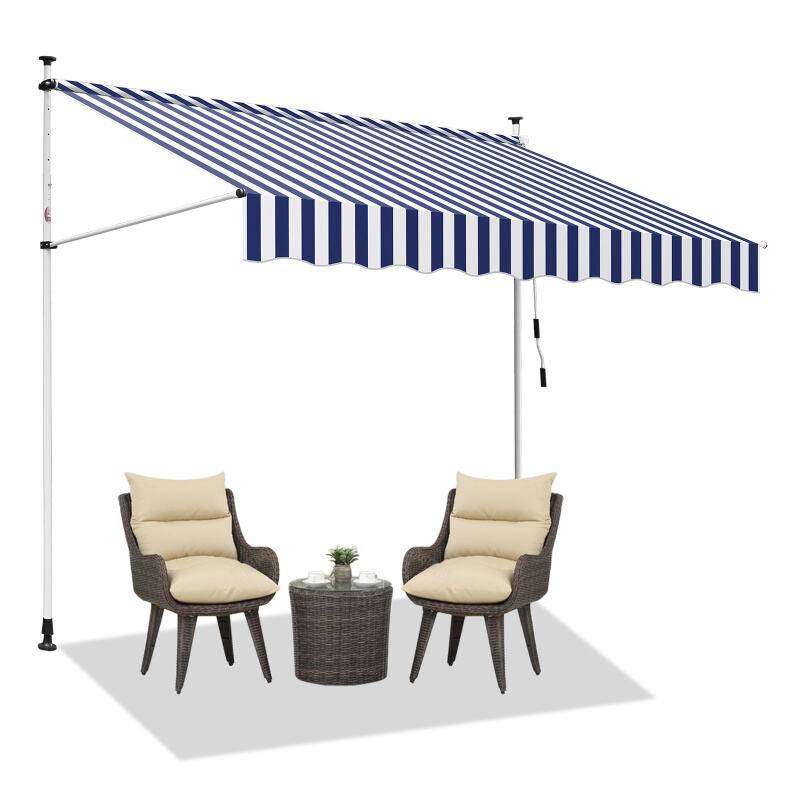 Markise Klemmmarkise Höhenverstellbare Balkonmarkise Sonnenschutz Markise ohne Bohren für Terrasse Balkon 350cm Weiß Blau