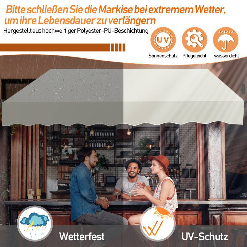 Markise Handkurbel Klemmmarkise Sonnenschutz Fenstermarkise Sonnenmarkise Einziehbare Wasserabweisend Markisen Creme 2.5M