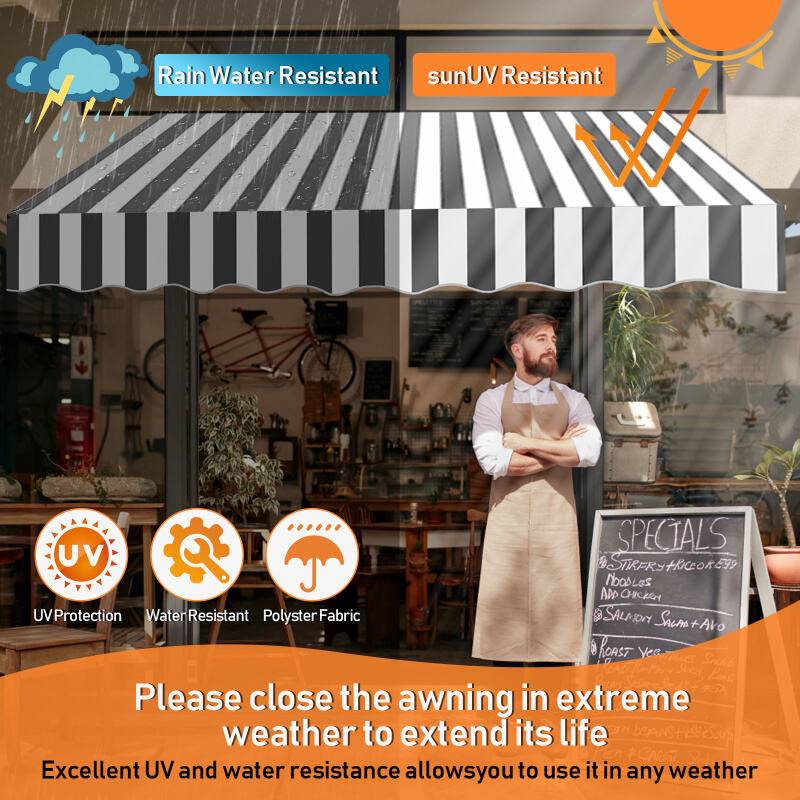 Markise Handkurbel Klemmmarkise Sonnenschutz Fenstermarkise Sonnenmarkise Einziehbare Wasserabweisend Markisen Weiß und Grau 2M