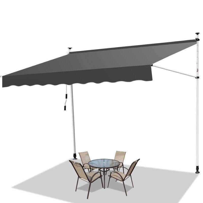 Klemmmarkise Markise ohne Bohren Höhenverstellbare Balkonmarkise Sonnenmarkise Balkon 400cm Grau