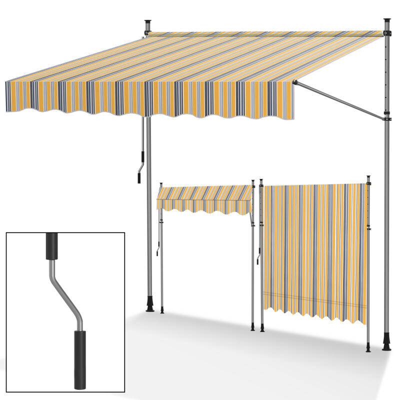 Markise Handkurbel Klemmmarkise Sonnenschutz Fenstermarkise Sonnenmarkise Einziehbare Wasserabweisend Markisen Gelb und Blau 3M