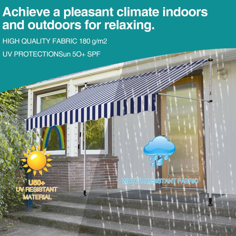 Markise Handkurbel Klemmmarkise Sonnenschutz Fenstermarkise Sonnenmarkise Einziehbare Wasserabweisend Markisen Blau und Weiß 4M