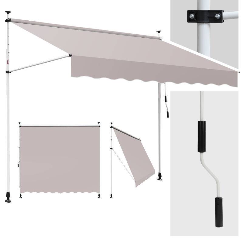 Markise Handkurbel Klemmmarkise Sonnenschutz Fenstermarkise Sonnenmarkise Einziehbare Wasserabweisend Markisen Beige 2M