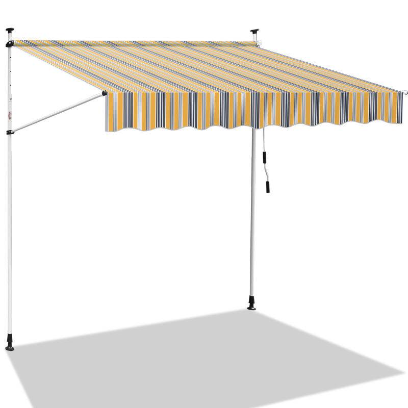 Markise Handkurbel Klemmmarkise Sonnenschutz Fenstermarkise Sonnenmarkise Einziehbare Wasserabweisend Markisen Gelb und Blau 3.5M