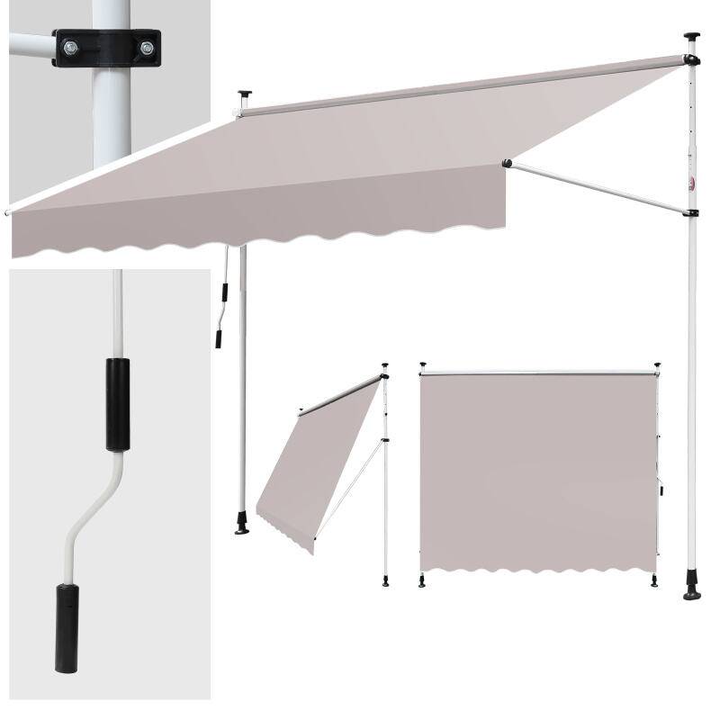 Markise Handkurbel Klemmmarkise Sonnenschutz Fenstermarkise Sonnenmarkise Einziehbare Wasserabweisend Markisen Beige 2.5M