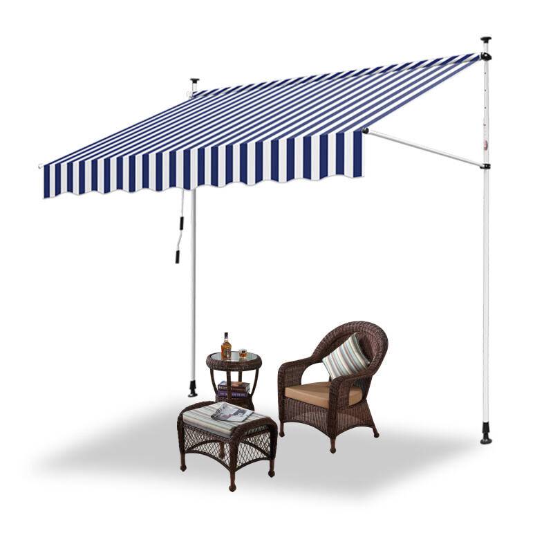 Markise Klemmmarkise Höhenverstellbare Balkonmarkise Sonnenschutz Markise ohne Bohren für Terrasse Balkon 250cm Weiß Blau