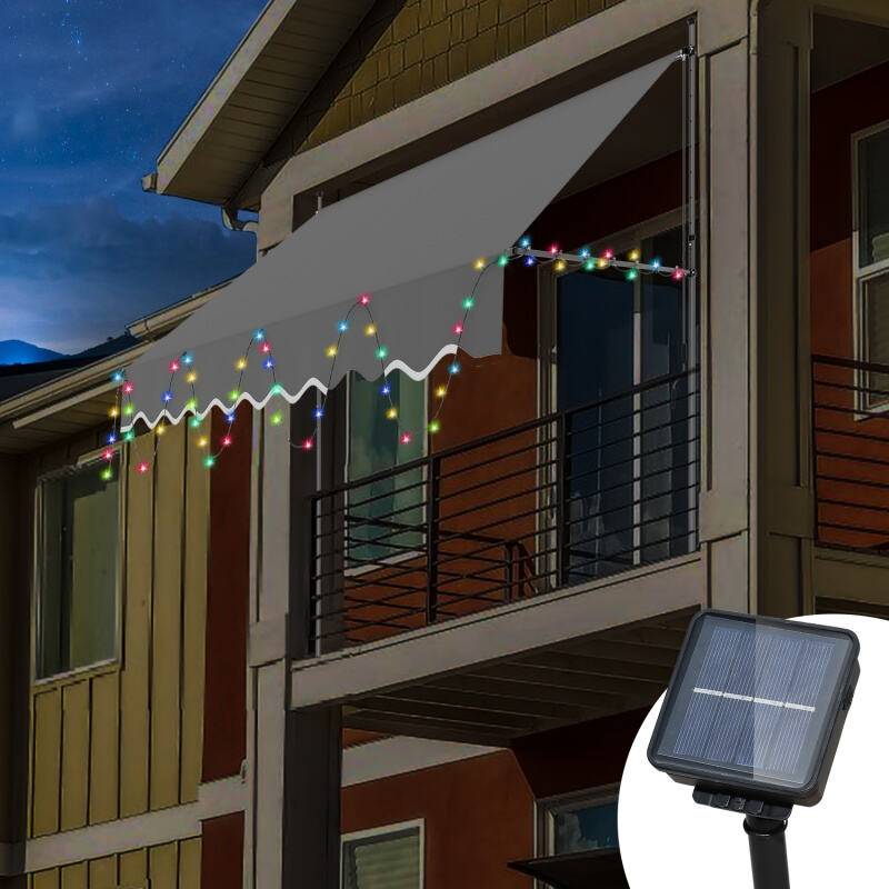 Markise Handkurbel Klemmmarkise Sonnenschutz Fenstermarkise Sonnenmarkise Einziehbare Wasserabweisend mit LED Markisen Grau 2.5M