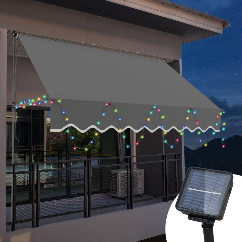 Markise Handkurbel Klemmmarkise Sonnenschutz Fenstermarkise Sonnenmarkise Einziehbare Wasserabweisend Markisen mit LED Grau 4M
