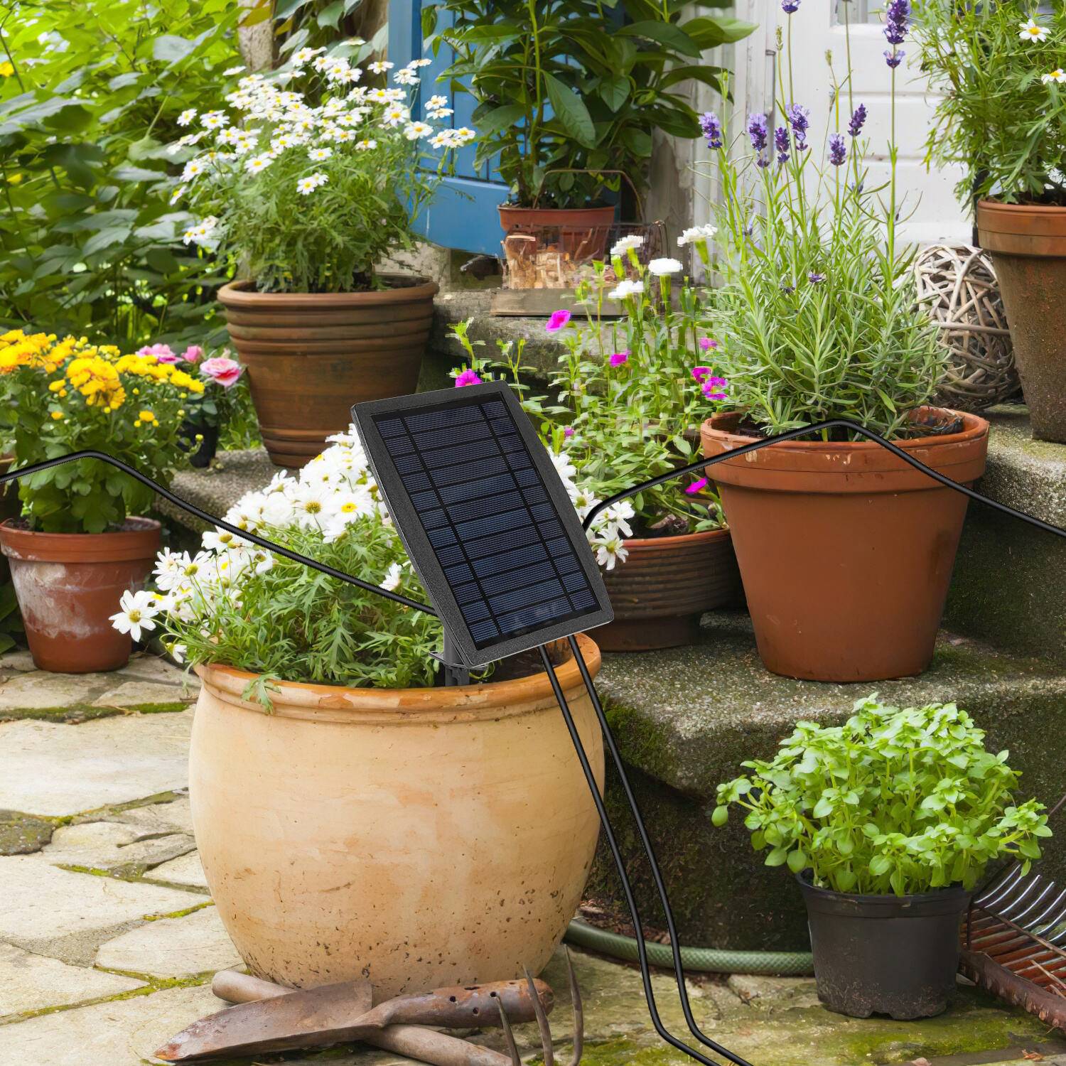 Solar Bewässerungssystem Tröpfchenbewässerung system mit 12 Timer-Modi+20M Schlauch für Garten Balkon Pflanzen