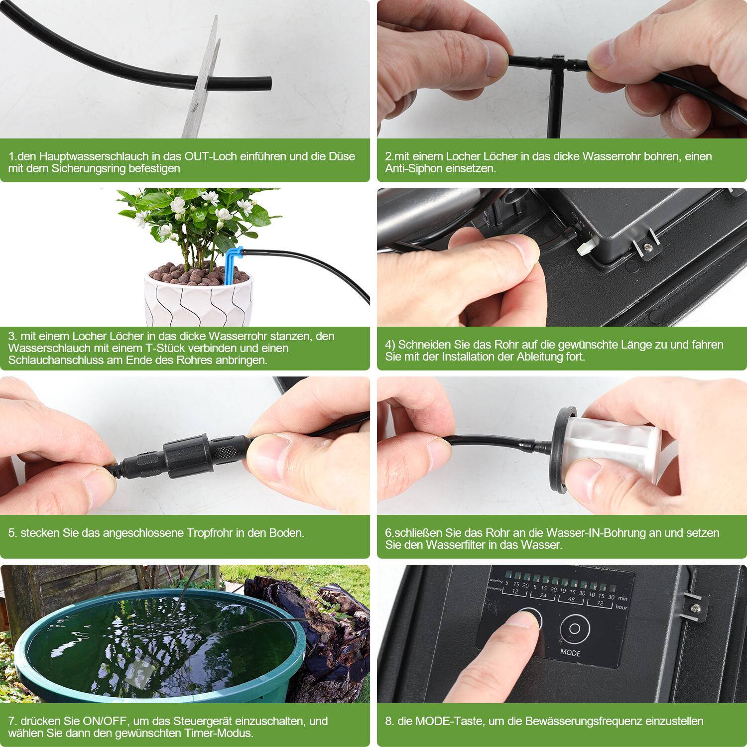 Solar Bewässerungssystem Automatische Tröpfchenbewässerung system Bewässerungssystem Garten mit 12 Timer-Modi +20m Schlauch für Garten Balkon Pfl