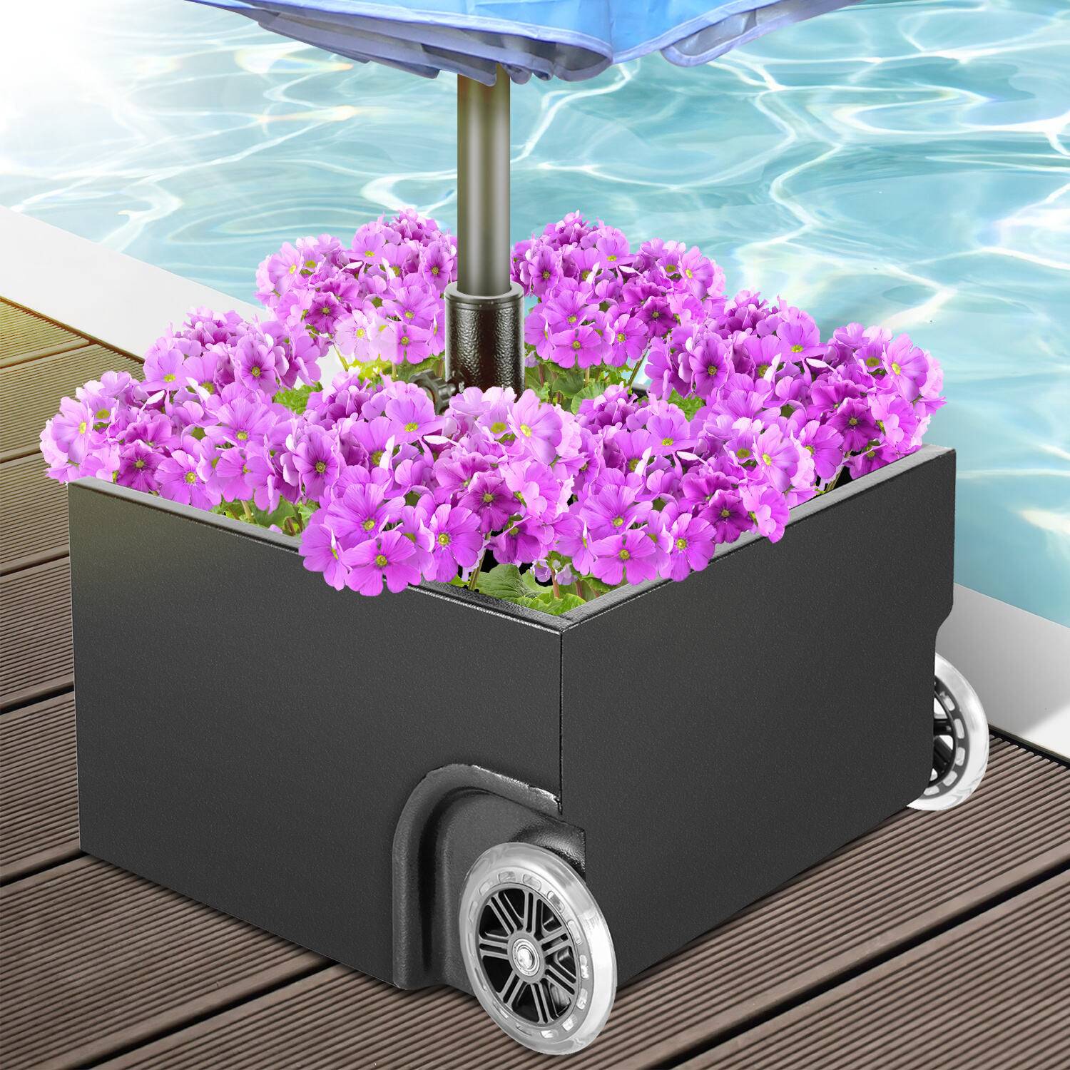 Sonnenschirmständer mit Edelstahlrohr, Hochwertiger Schirmständer Sockel Schwer bis 150lb - für Schirmstöcke 38-48 mm Durchmesser