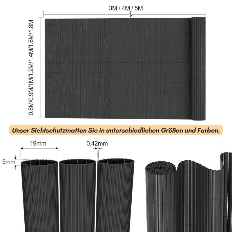 PVC Sichtschutzmatte mit Kabelbindern Outdoor Balkonverkleidung Wetterfest UV-Schutz Sichtschutzzaun Balkon Terrasse Windschutz Sichtschutz für