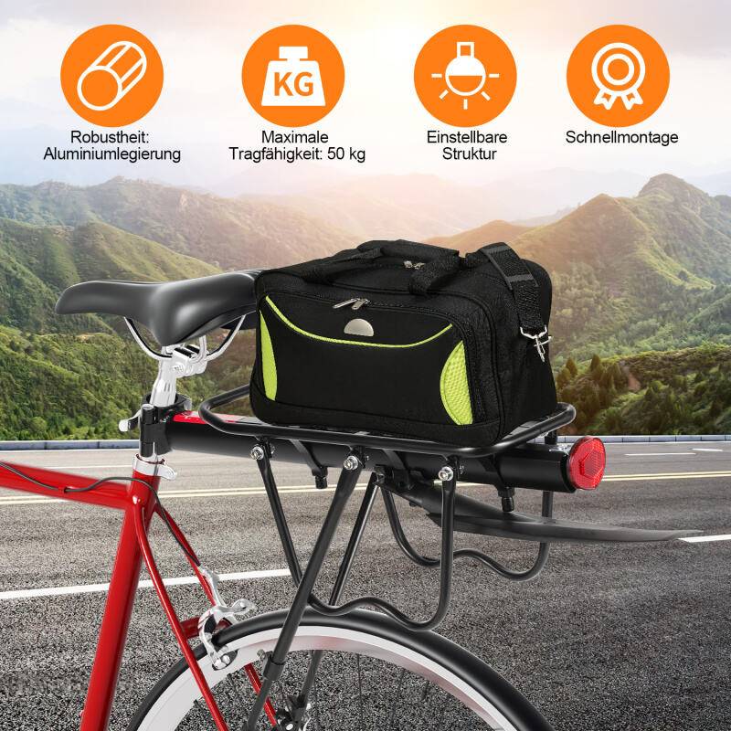 Fahrrad Gepäckträger Mountainbike Einstellbare, mit Reflektor- verstellbar für 24 - 29 Zoll Fahrräder, inkl. Schutzblech, belastbar bis maximal 50