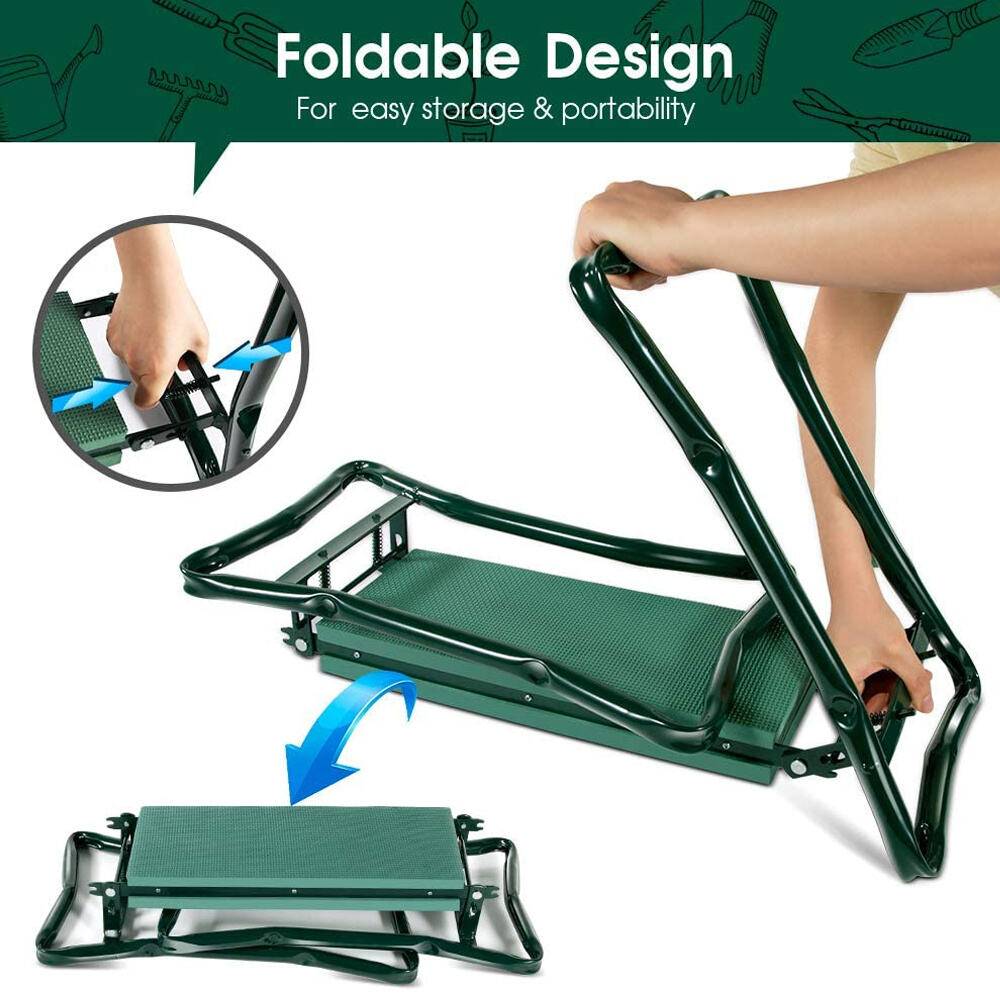 Klappbare 2 in 1 Kniebank mit Taschen als Hocker oder Kniekissen für Gartenarbeit bis 150kg Grün