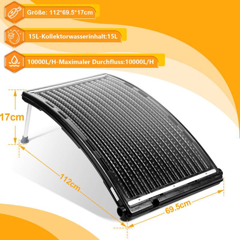 solarheizung Durchflussmengen von bis zu 10.000 Litern pro Stunde Gebogener Solar-Heizung für Pool 2 Stück 110x69x14cm