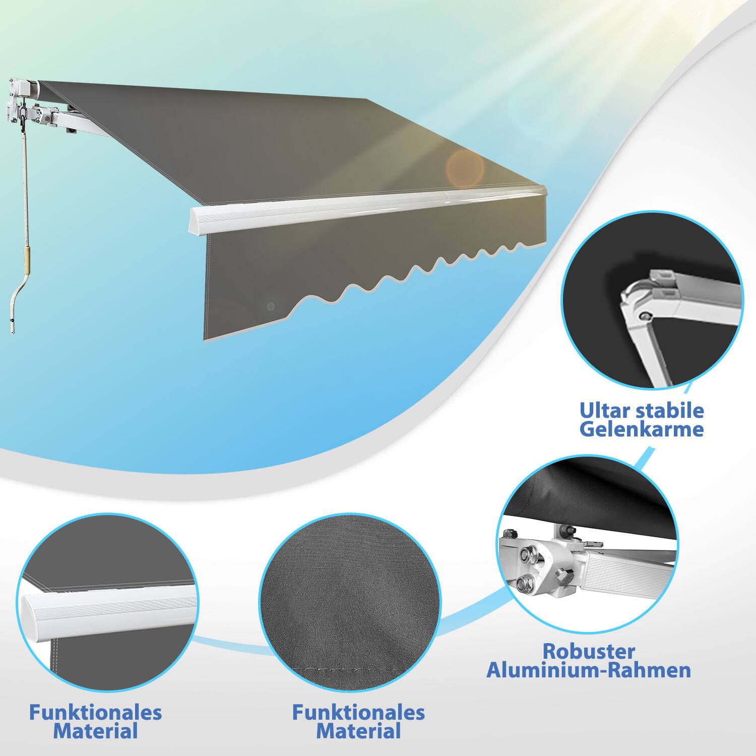Gelenkarmmarkise 350x300cm einziehbare Markise Sonnenschutz Balkonmarkise Gelenkarm Sonnenschutz Grau