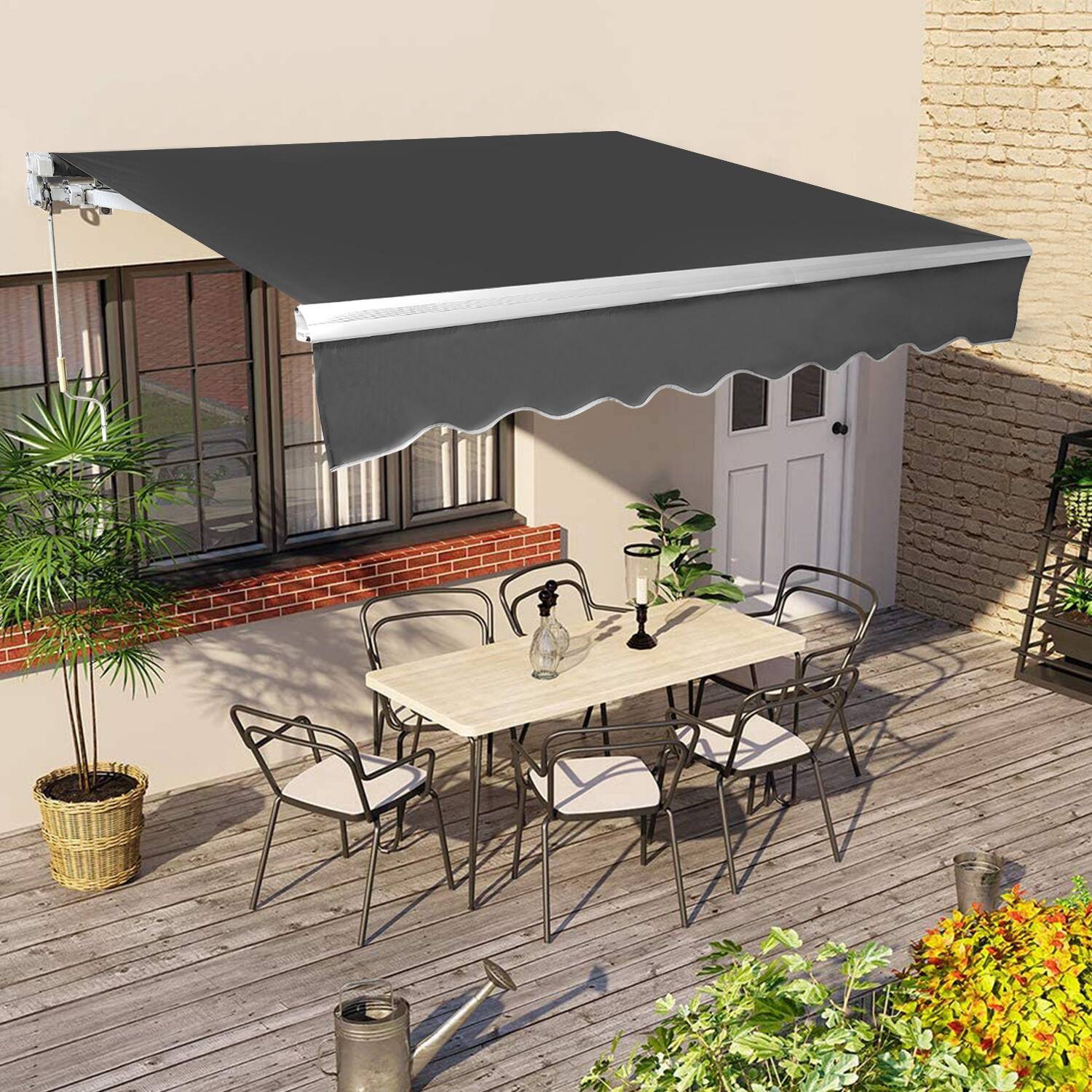 Gelenkarmmarkise 350x300cm Grau Sonnenmarkise einziehbare Markise Sonnenschutz Balkonmarkise Gelenkarm Sonnenschutz