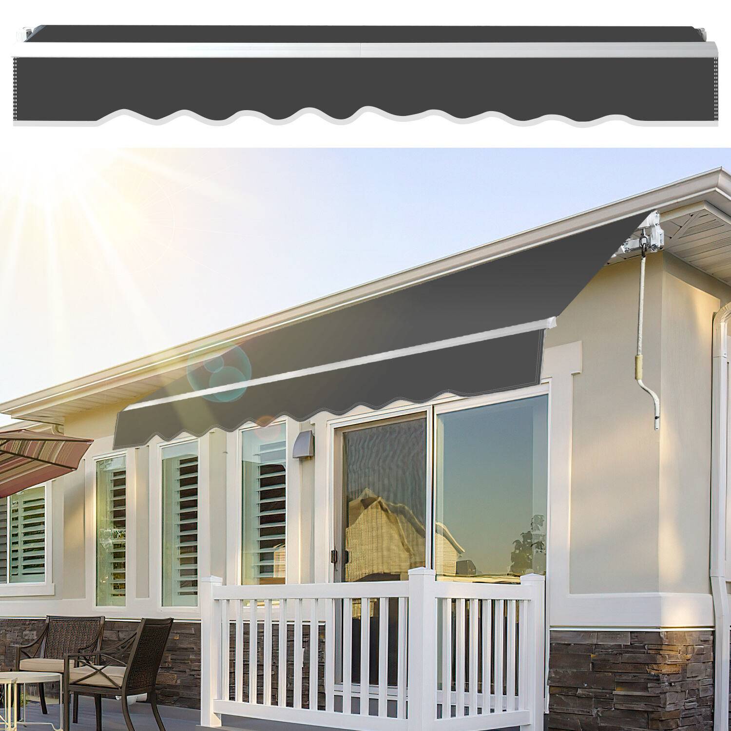 Gelenkarmmarkise einziehbare Markise Sonnenschutz Balkonmarkise Gelenkarmmarkise Gelenkarm Sonnenschutz Grau 300x250cm