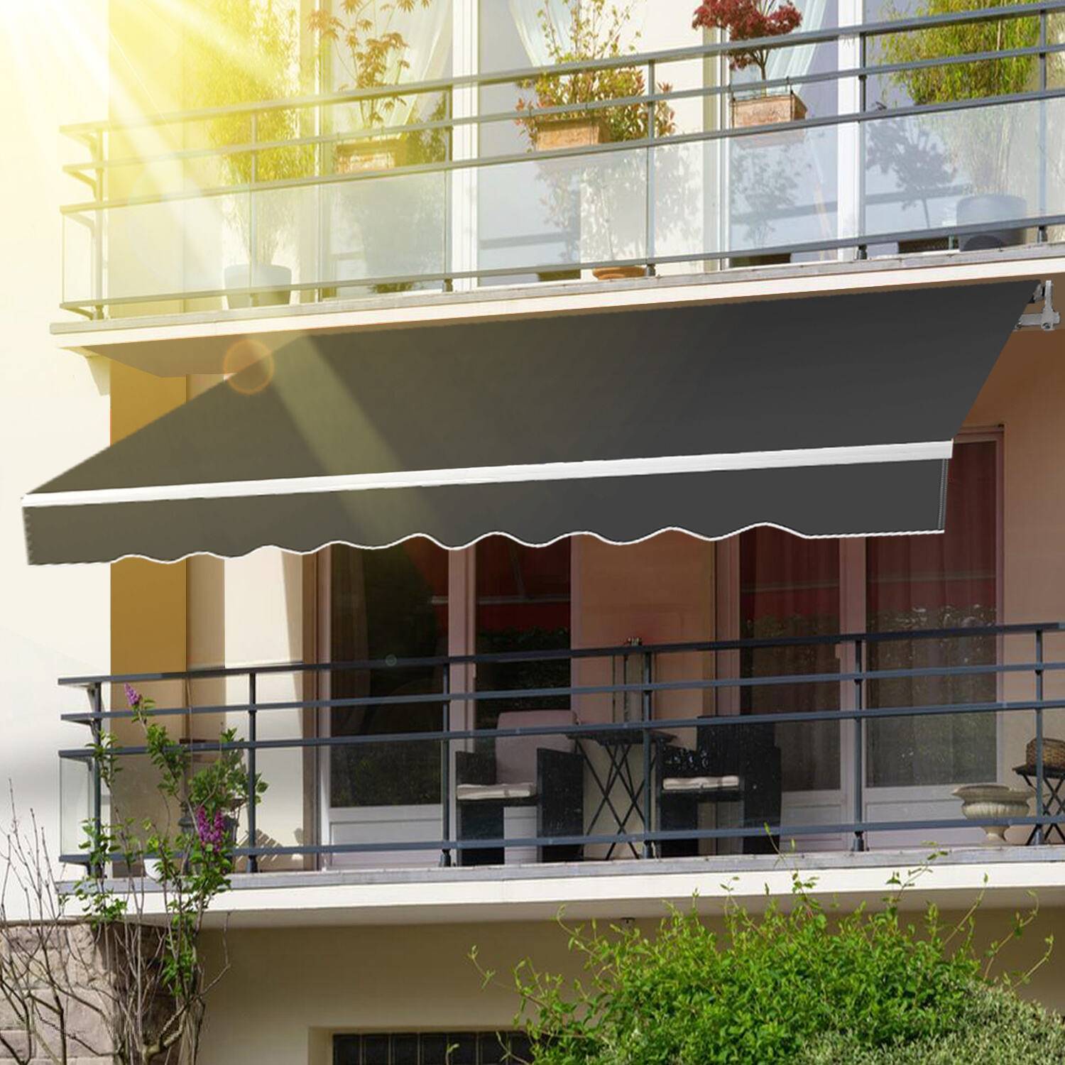 Gelenkarmmarkise 300x250cm Grau einziehbare Sonnenmarkise Markise Sonnenschutz Balkonmarkise Gelenkarm Sonnenschutz