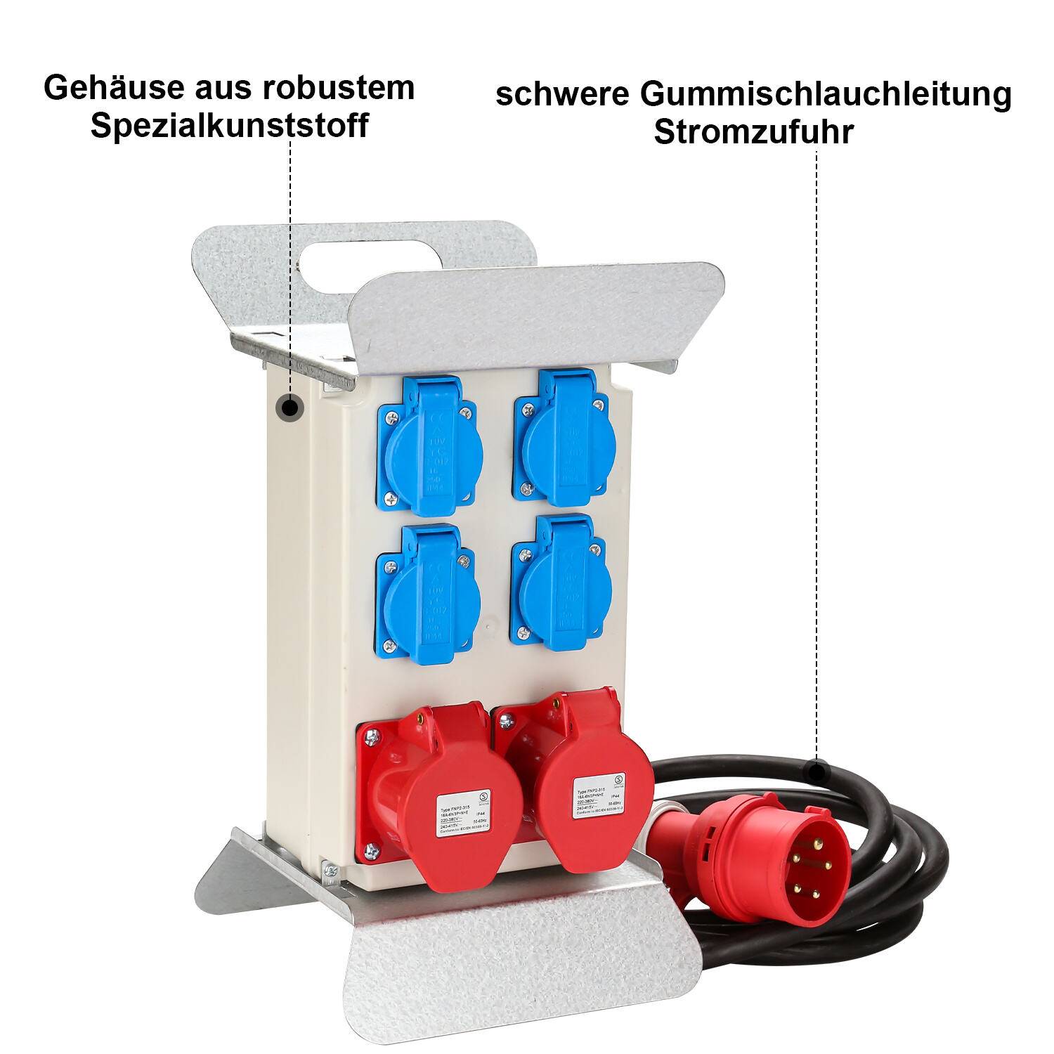 Stromverteiler Baustromverteiler Verteiler CEE Kraftstrom Steckdose IP44 für Baustelle 16A 2x400V 4x230V Schuko