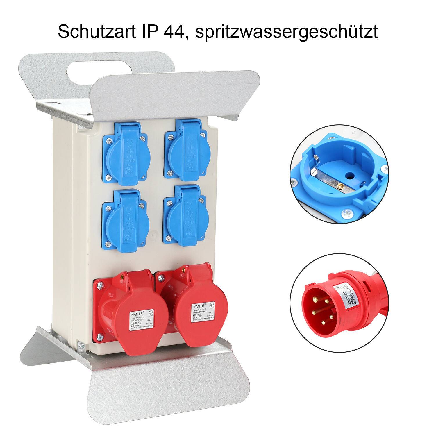 Stromverteiler Baustromverteiler Verteiler CEE Kraftstrom Steckdose IP44 für Baustelle 16A 2x400V 4x230V Schuko