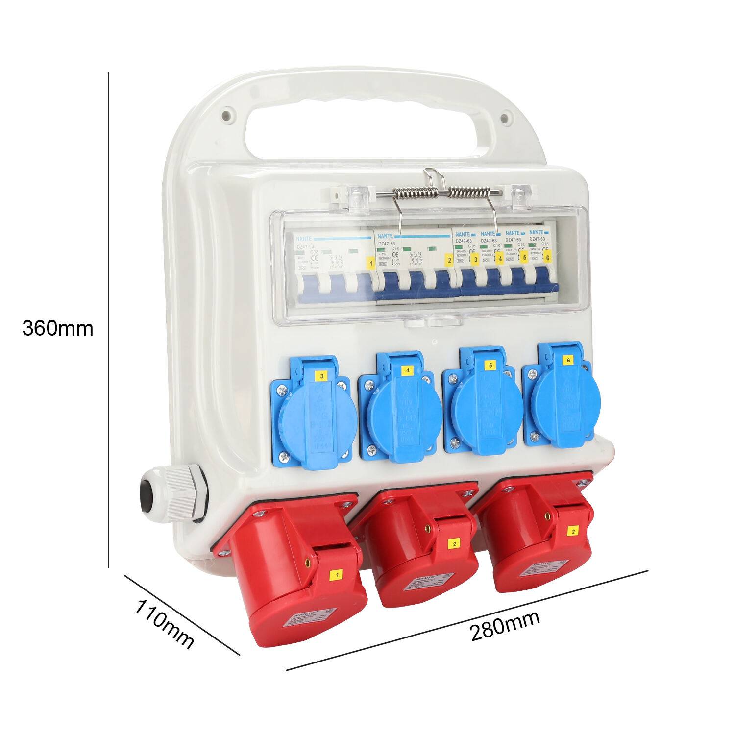Stromverteiler Baustromverteiler Verteiler CEE Kraftstrom Steckdose IP44 für Baustelle 2x400V-16A 1x400V-32A 4x230V Schuko