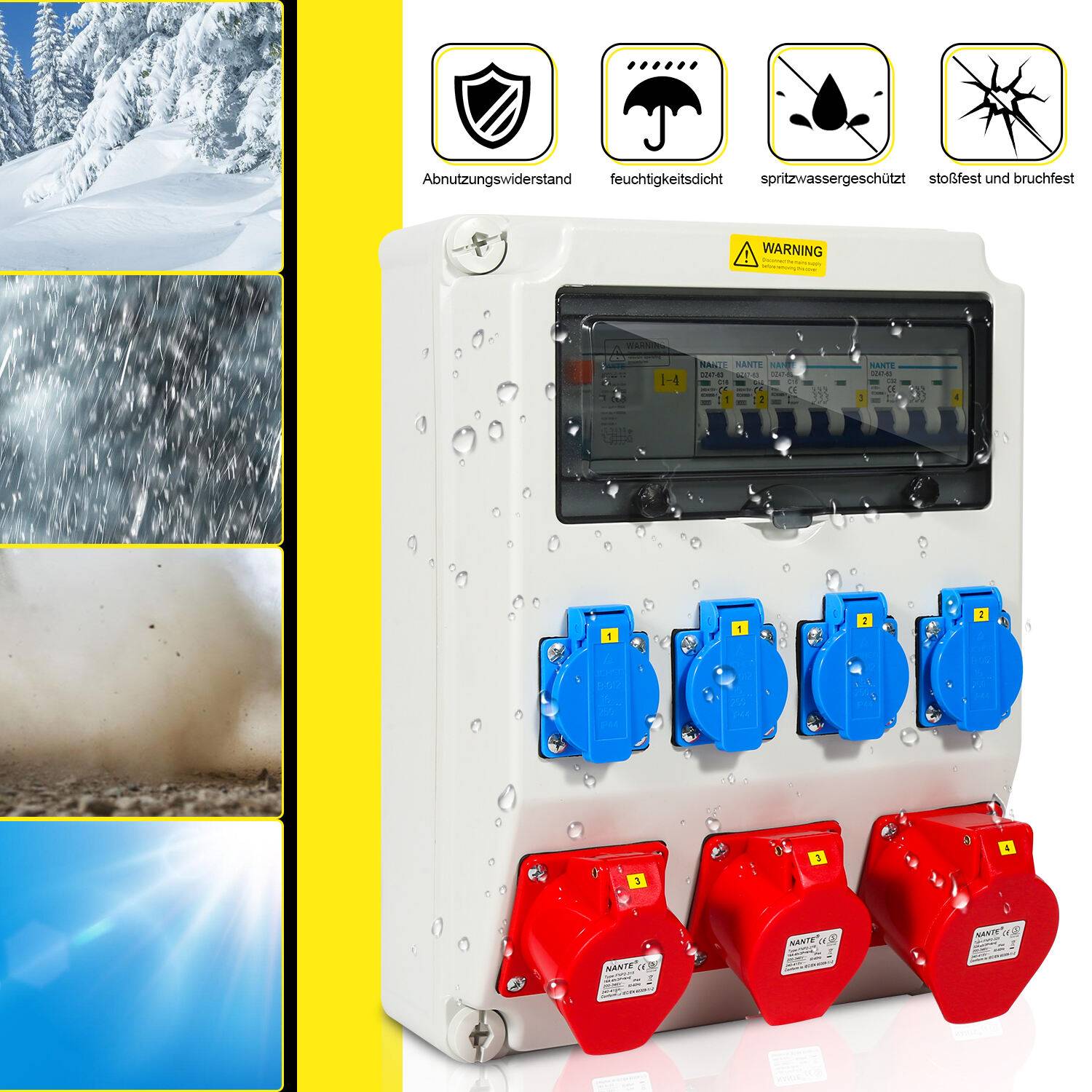 Stromverteiler Baustromverteiler Verteiler Wandverteiler CEE Kraftstrom Steckdose IP44 für Baustelle 1X32A 2X16A 4x230V MIT LS+FI