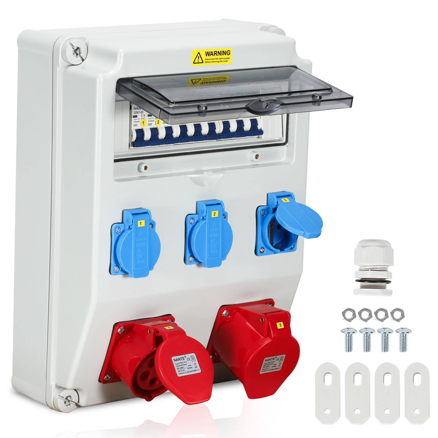 Stromverteiler Baustromverteiler Verteiler Wandverteiler CEE Kraftstrom Steckdose IP44 für Baustelle 1X32A 1X16A 3x230V MIT LS