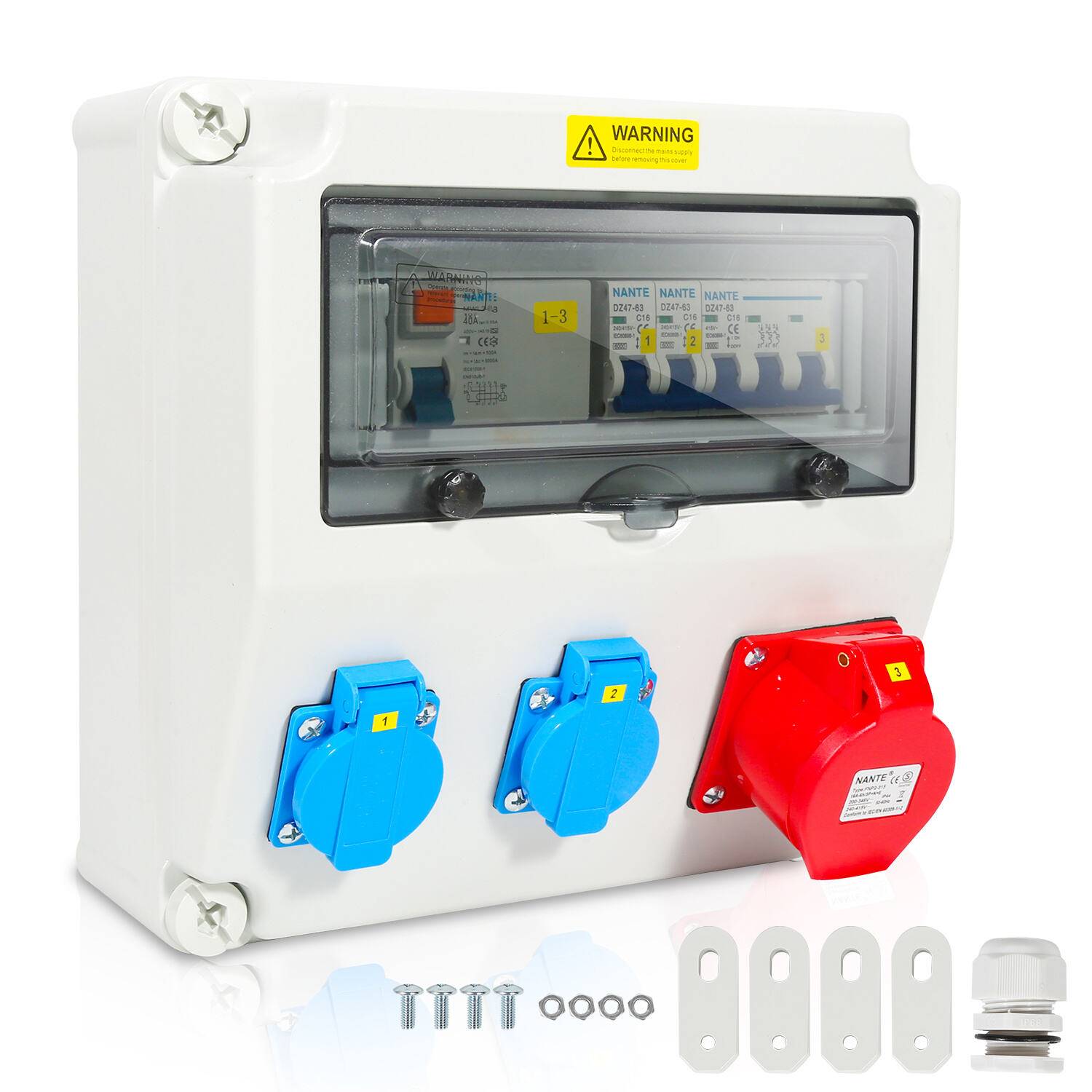 Stromverteiler Baustromverteiler Verteiler Wandverteiler CEE Kraftstrom Steckdose IP44 für Baustelle 1X16A 2x230V MIT LS+FI